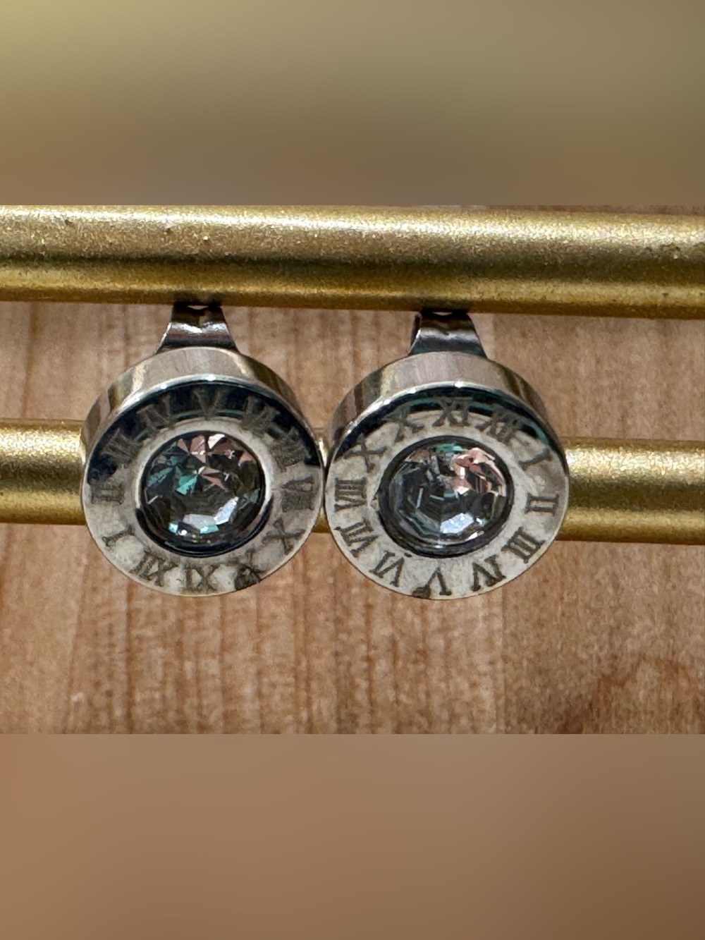 Silver Roman Numeral Crystal Stud Earrings